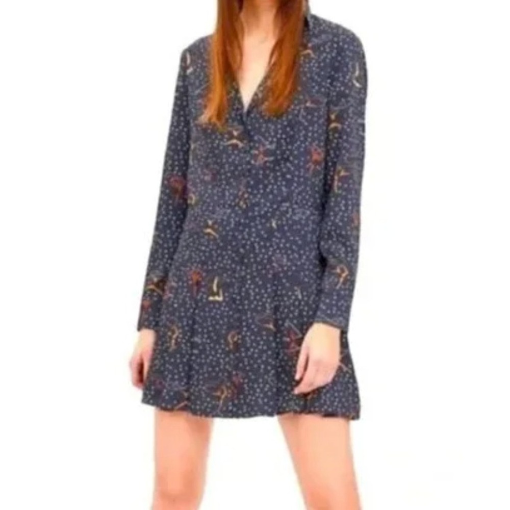 ZARA Gymnast Dancer Streamer Print Button Down Shirt Dress Navy Dark Blue Small - Picture 9 of 12